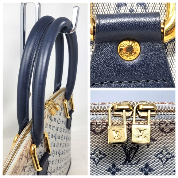 Louis Vuitton Alma Navy Mini Monogram Canvas Leather Large Hand Bag Vintage Auth - Picture 6 of 12